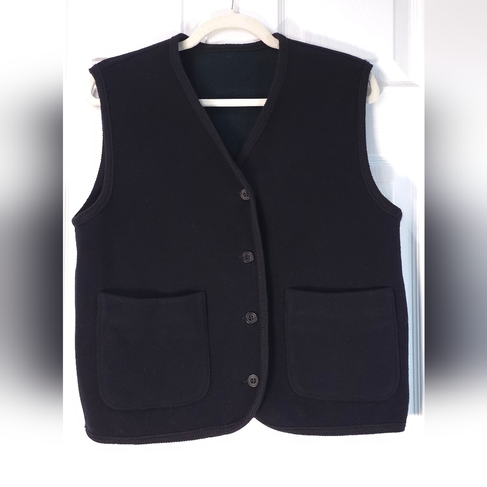 Vintage Reversible Green Black Wool Button Front Vest Unisex Size M - Picture 9 of 14